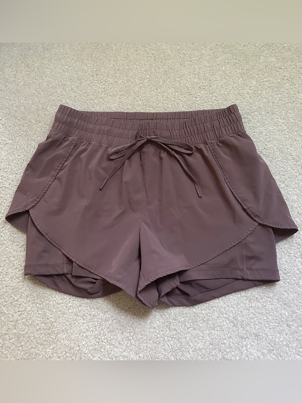 90 Degree by Reflex Mauve Brown Lightstream Flowy 2-in-1 Workout Running Shorts